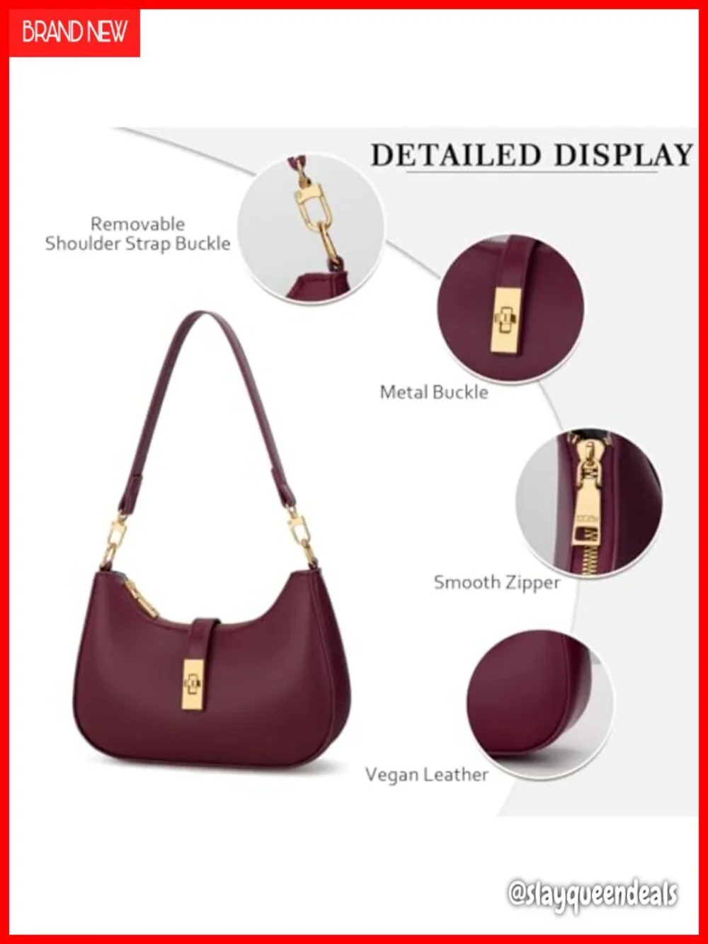 Vegan Leather Hobo Bag with Zipper Closure, Adjustable Crossbody Chain Strap,